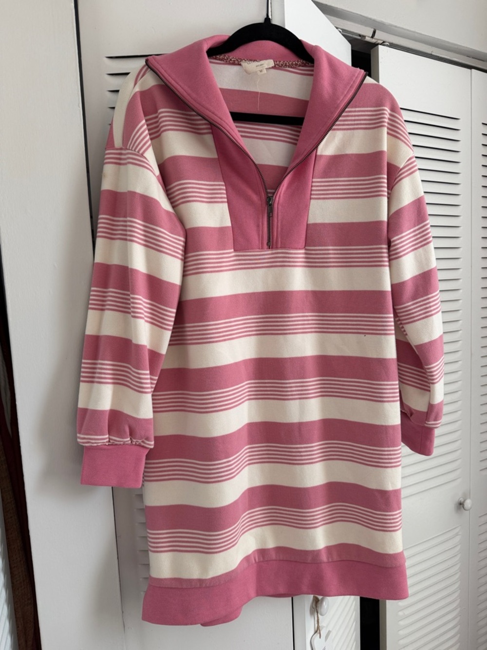 Umgee Pink & Cream Striped Quarter-Zip Tunic
